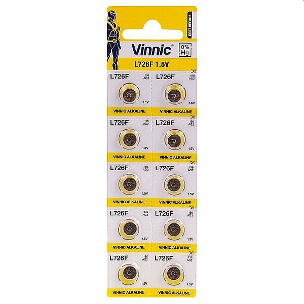 Vinnic Μπαταρίες αλκαλικές κουμπιά 1,5V AG2 LR726 blister 10 τεμαχίων L726F