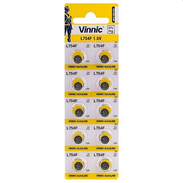 Vinnic Μπαταρίες αλκαλικές κουμπιά 1,5V AG5 LR754 blister 10 τεμαχίων L754F