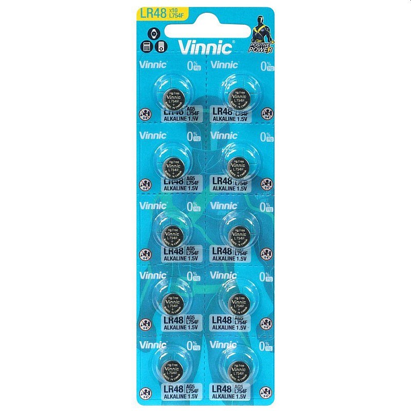 Vinnic Μπαταρίες αλκαλικές κουμπιά 1,5V AG5 LR48 blister 10 τεμαχίων L754F