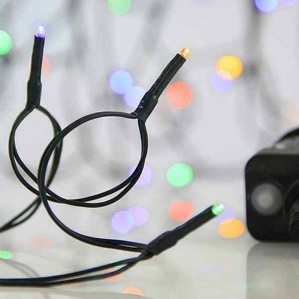 Χριστουγεννιάτικα λαμπάκια LED 100 Πολύχρωμα 3mm με Προγράμματα Σειρά  Πράσινο Καλώδιο ΙΡ44 600-11502 EUROLAMP