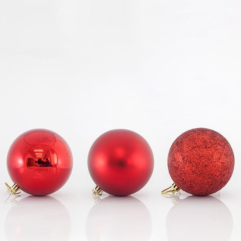 Χριστουγεννιάτικο Σετ μπάλες πλαστικές κόκκινες 6τμχ 10cm 600-42519 EUROLAMP