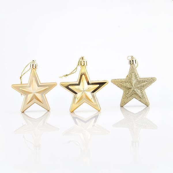 Χριστουγεννιάτικο Σετ αστέρια πλαστικά χρυσά 12τμχ 6,5cm 600-42528 EUROLAMP