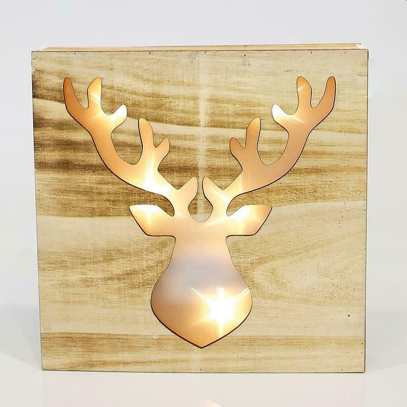 Χριστουγεννιάτικο ξύλινο φωτιζόμενο καδράκι LED Τάρανδος 20*20cm 600-40181 EUROLAMP