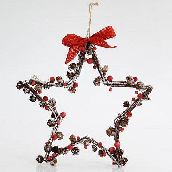 Χριστουγεννιάτικο Αστέρι ξύλινο κρεμαστό με κουκοναράκια και BERRY, 31x3cm 600-43764 EUROLAMP