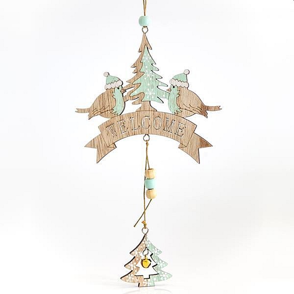 Χριστουγεννιάτικο Στολίδι ξύλινο WELCOME με πουλάκια 30×13,5×0,5cm 600-43834 EUROLAMP
