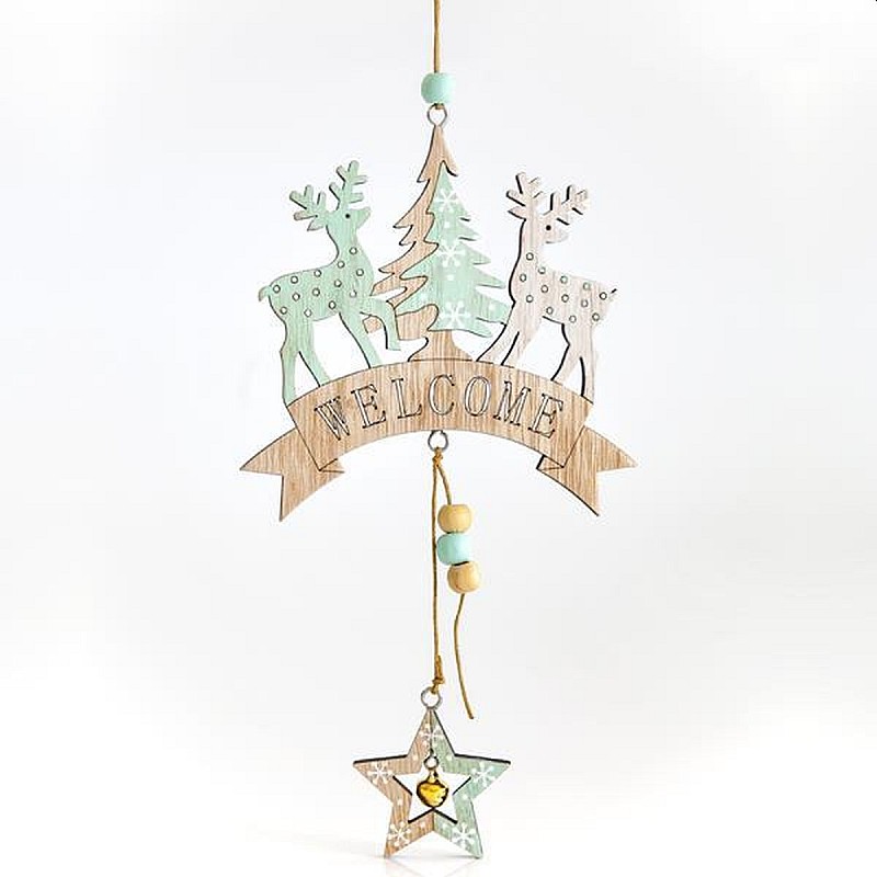 Χριστουγεννιάτικο Στολίδι ξύλινο WELCOME με ταρανδάκια 30×13,5×0,5cm 600-43835 EUROLAMP