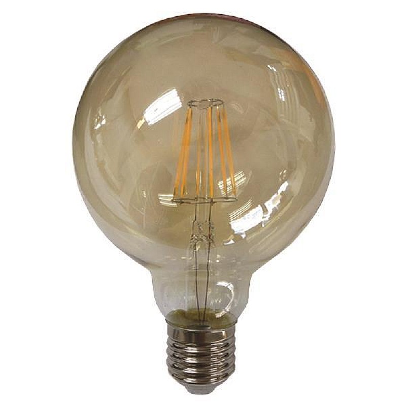 Λαμπτήρας Led E27 G125 8Watt Θερμό λευκό 2400K Dimmable Filament Γλόμπος Gold Glass  147-78771 EUROLAMP