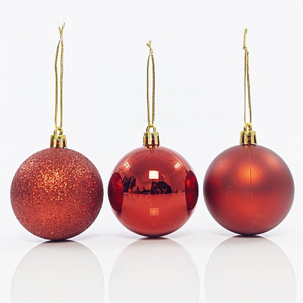 Χριστουγεννιάτικο Σετ μπάλες πλαστικές κόκκινες 6τμχ 6cm 600-42733 EUROLAMP