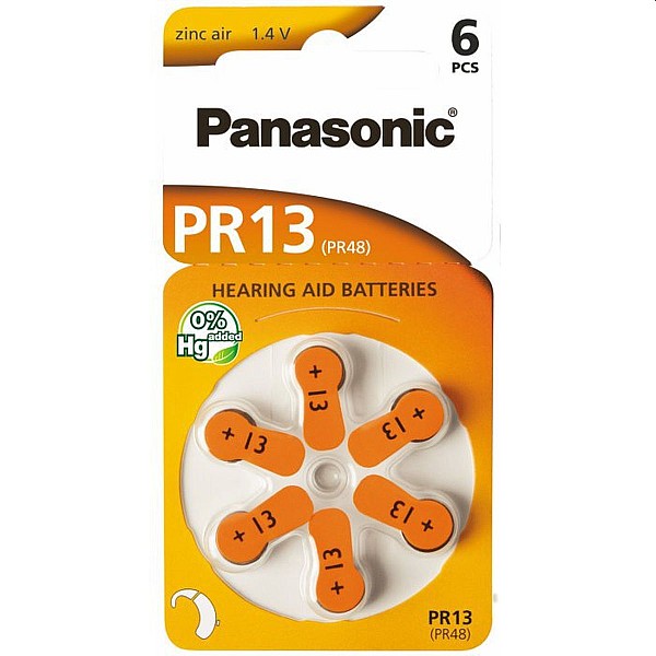 Panasonic μπαταρίες ακουστικών Βαρηκοΐας 1,4V Zinc Air Type 13/PR48 blister 6 τεμαχίων