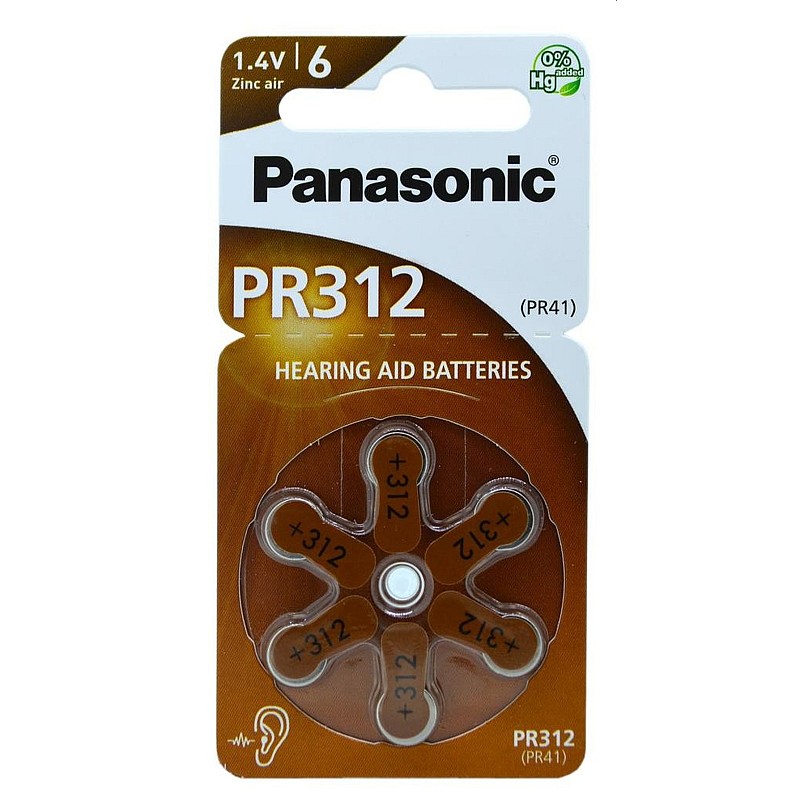 Panasonic μπαταρίες ακουστικών Βαρηκοΐας 1,4V Zinc Air PR312 blister 6 τεμαχίων