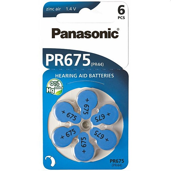 Panasonic μπαταρίες ακουστικών Βαρηκοΐας 1,4V Zinc Air 675/PR44 blister 6 τεμαχίων