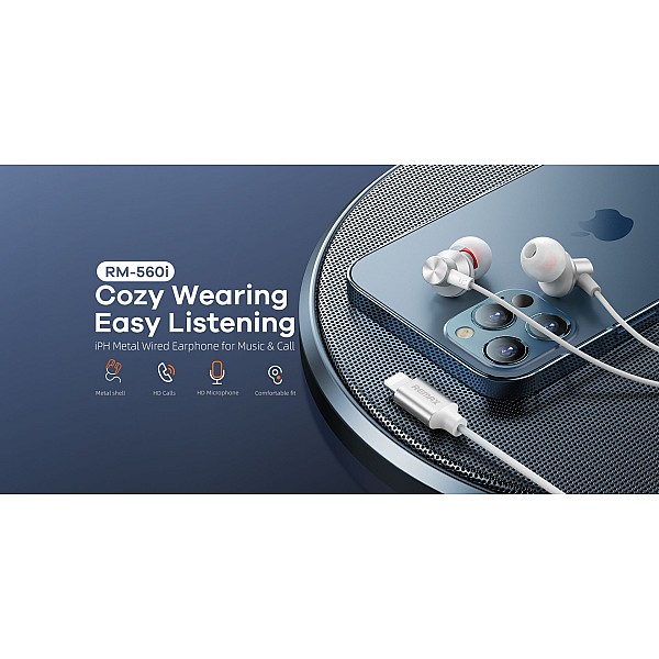 Remax RM-560i In-ear Handsfree με Βύσμα Lightning Μαύρο Ακουστικά με μικρόφωνο