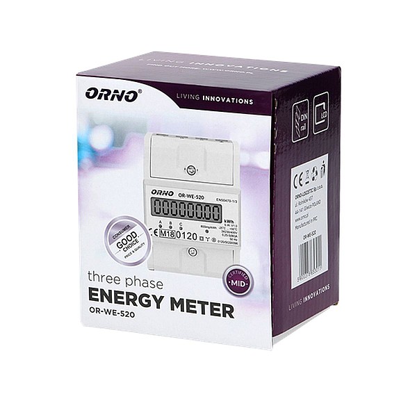 ORNO Τριφασικό Κιλοβατοωρόμετρο - Μετρητής ενέργειας ράγας Ψηφιακός 3Φ  / 400V OR-WE-520