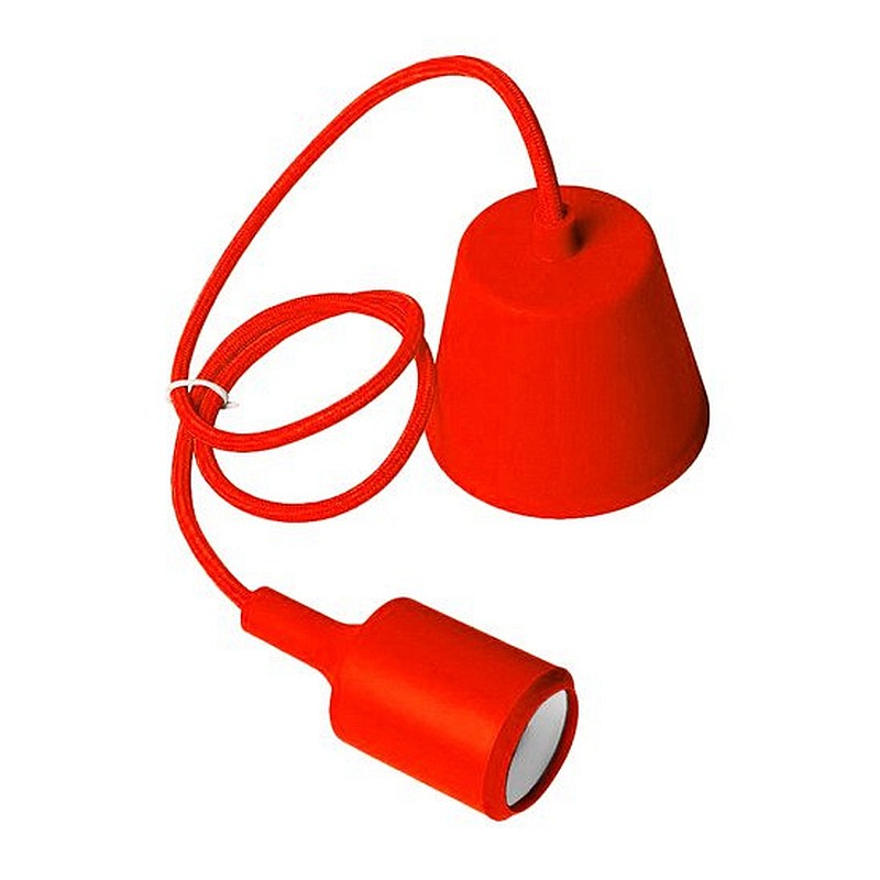 Φωτιστικό κρεμαστό  E27 μονόφωτο σιλικόνης κόκκινο με υφασμάτινο καλώδιο και πλαστική βάση EDM 32422