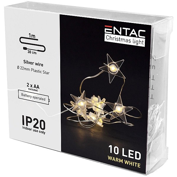 Χριστουγεννιάτικα λαμπάκια με 10 LED θερμά Αστεράκια Μπαταρίας ECL-PS-10WW Entac