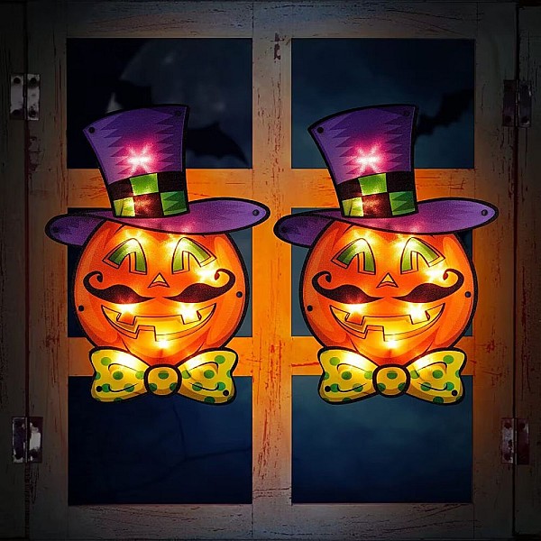 Αποκριάτικο Στολίδι-Halloween Φιγούρα Pumkin με καπέλο χάρτινη φωτιζόμενη