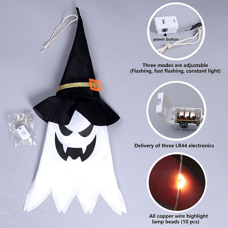 Αποκριάτικο Στολίδι-Halloween Ghost 45cm φωτιζόμενο LED θερμό λευκό ΟΕΜ