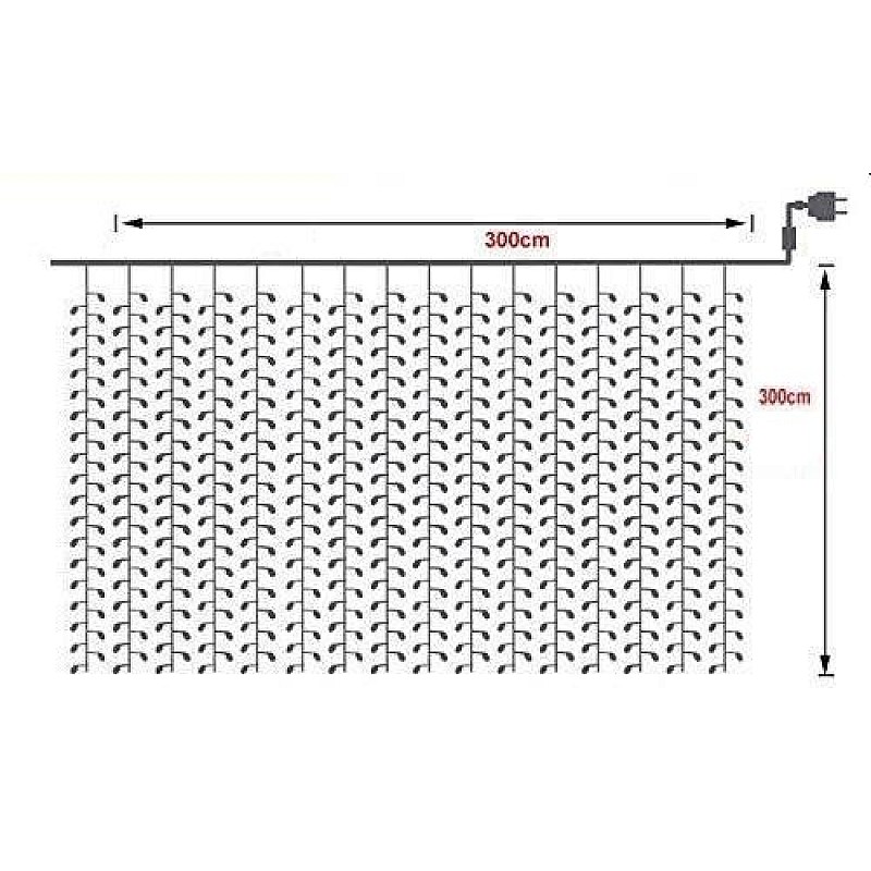 Χριστουγεννιάτικα λαμπάκια LED Κουρτίνα 304Led 3x3m θερμό λευκό με κοντρόλ 8 λειτουργιών DM-224 OEM