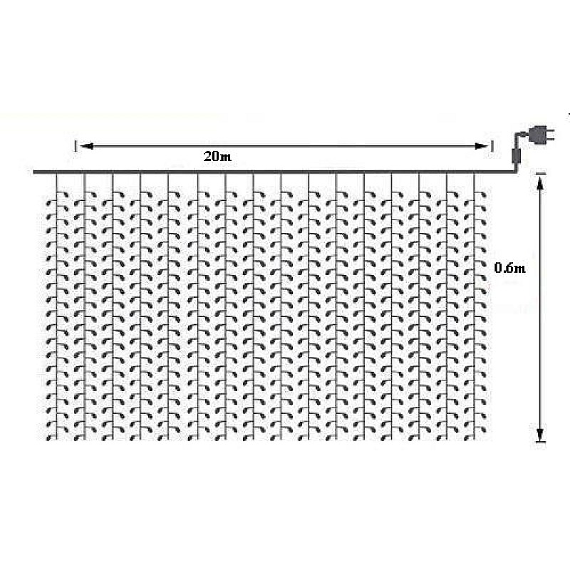 Χριστουγεννιάτικα λαμπάκια LED Κουρτίνα 600Led 4x0,6m θερμό λευκό με κοντρόλ 8 λειτουργιών DM-227 OEM