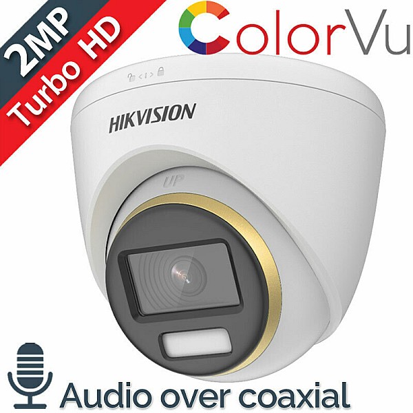 HIKVISION DS-2CE72DF3T-FS ColorVu Κάμερα DOME (Έγχρωμη Εικόνα Ημέρα - Νύχτα) Audio Over Coaxial 1080p 2.8mm IR Led 40m