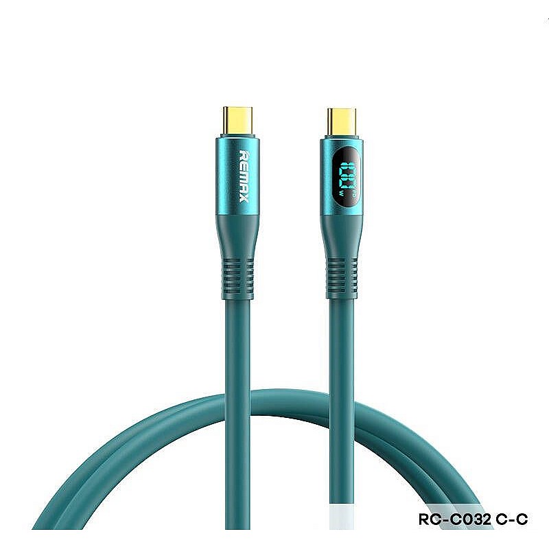 Remax RC-C032 Zisee USB 2.0 Cable USB-C male - USB-C male Καλώδιο σιλικόνης με οθόνη Πράσινο 1.2m