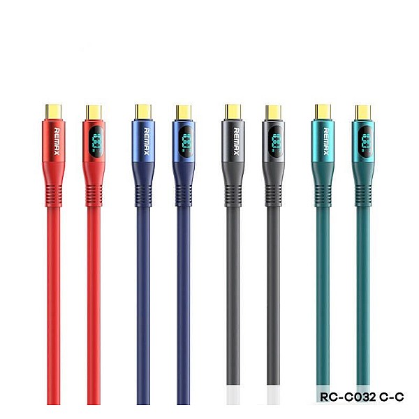Remax RC-C032 Zisee USB 2.0 Cable USB-C male - USB-C male Καλώδιο σιλικόνης με οθόνη Κόκκινο 1.2m