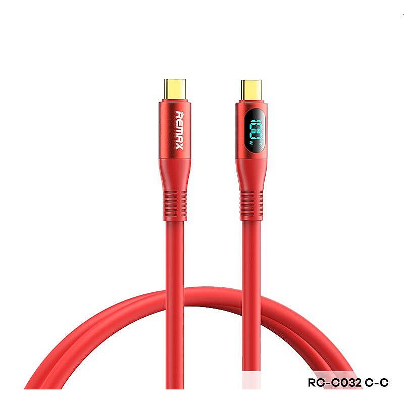 Remax RC-C032 Zisee USB 2.0 Cable USB-C male - USB-C male Καλώδιο σιλικόνης με οθόνη Κόκκινο 1.2m