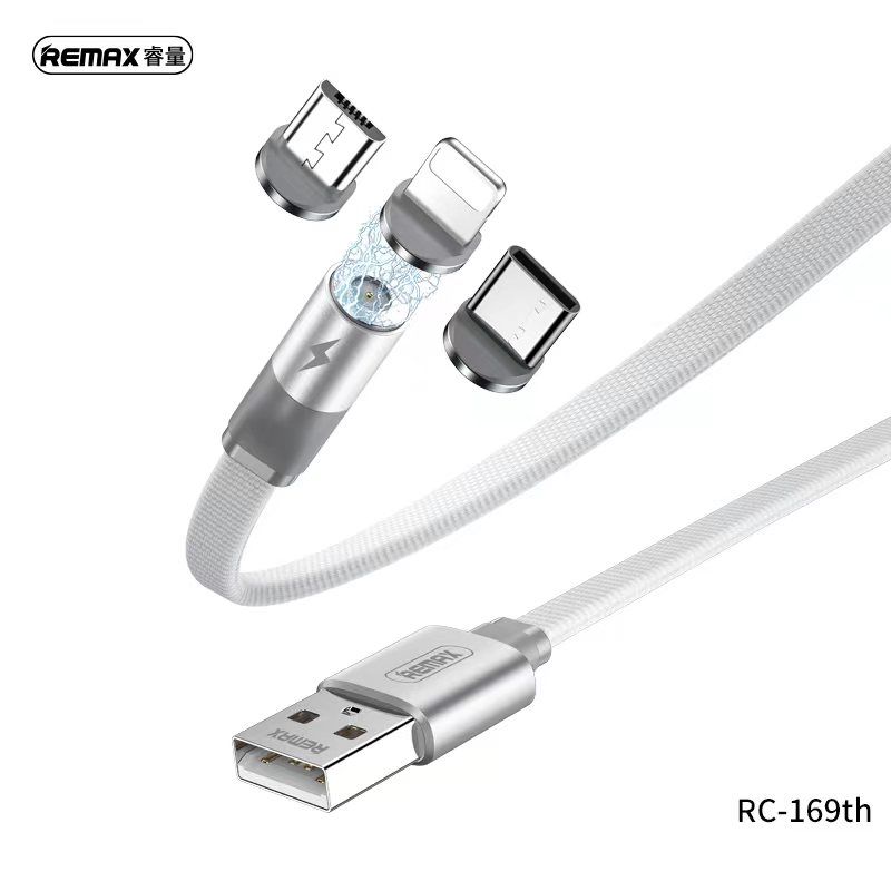 Remax RC-169th Magnetic USB to micro USB / Type-C / Lightning Καλώδιο 2.1A Λευκό 1m