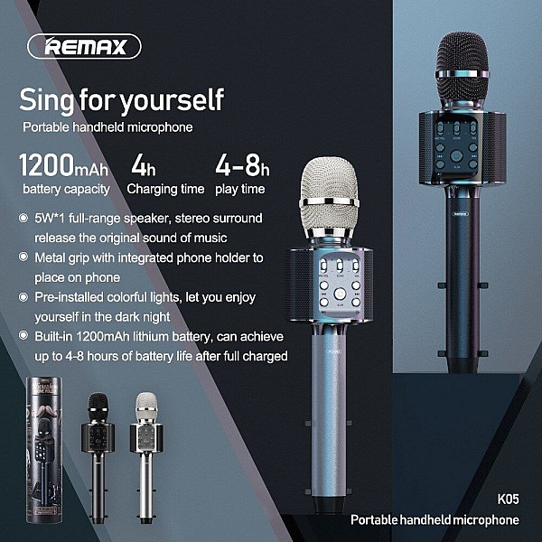 REMAX K05 Wireless Karaoke Microphone Ασύρματο Μικρόφωνο Καραόκε με Βάση για το Κινητό και ηχείο
