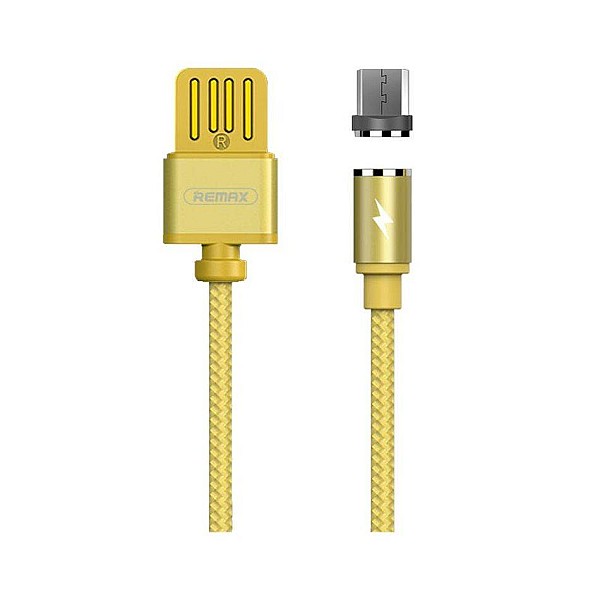 Remax Gravity Gold μαγνητικό καλώδιο φόρτισης  USB / micro USB  με LED φως 1m 2.1A χρυσό RC-095m