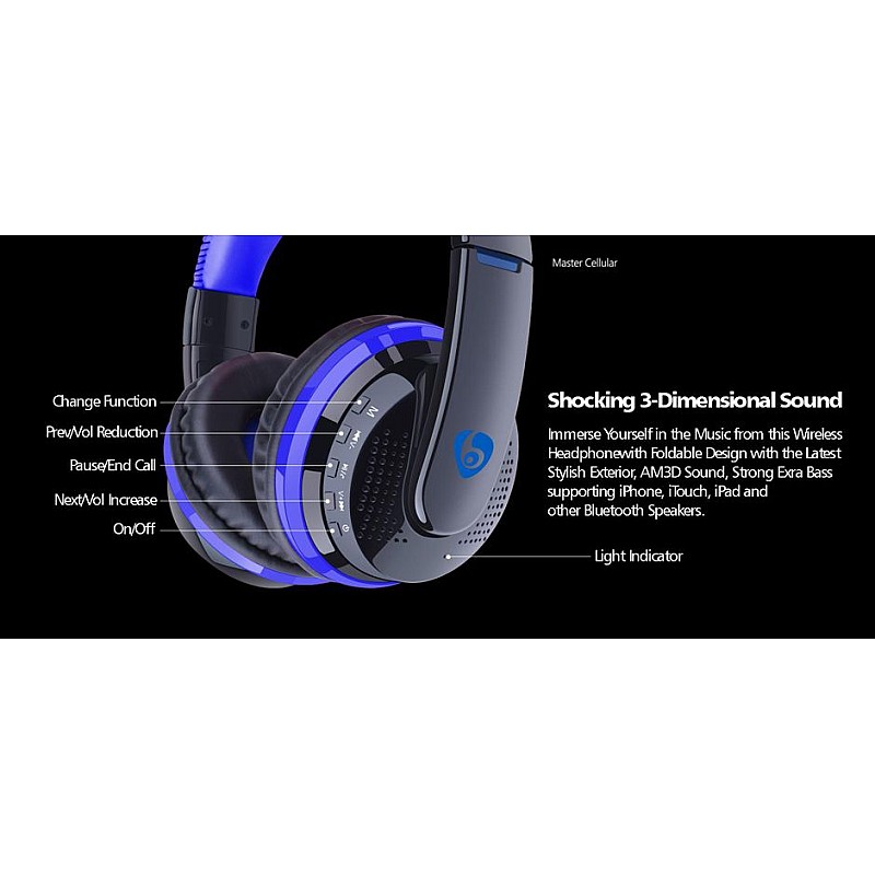 OVLENG Bluetooth Headset MX666 40mm Microphone Ασύρματα στερεοφωνικά ακουστικά κεφαλής σε μαύρο-μπλε χρώμα V5.0