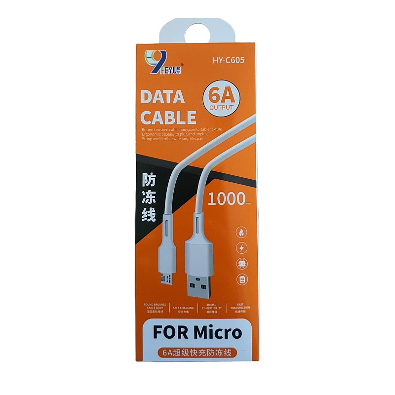 HY-C605 Καλώδιο Φόρτισης και μεταφοράς δεδομένων Micro USB 1.0m Λευκό OEM