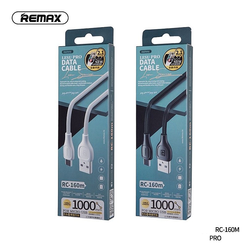 Remax LESU PRO RC-160m Καλώδιο Φόρτισης και μεταφοράς δεδομένων Micro USB 1.0m Μαύρο