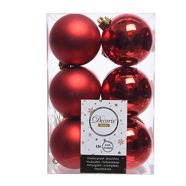 Χριστουγεννιάτικο Σετ μπάλες πλαστικές κόκκινες 12τμχ 6cm 021832 Decoris