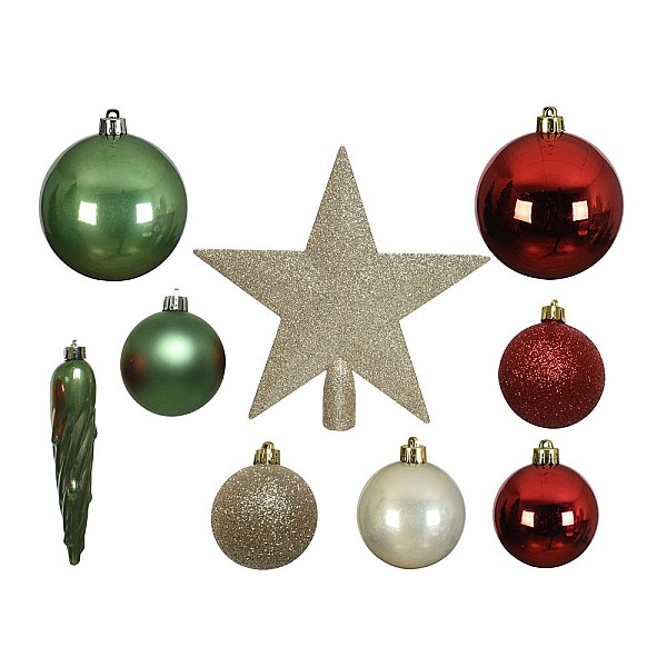 Χριστουγεννιάτικο Σετ Μπάλες με Αστέρι πλαστικές Κόκκινο-Πράσινο-Σαμπανί 33τμχ 029228 Decoris