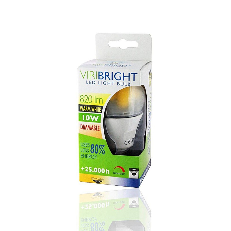 Λαμπτήρας Led E27 10Watt Θερμό λευκό 2800K Dimmable Frosted 73538 VIRIBRIGHT