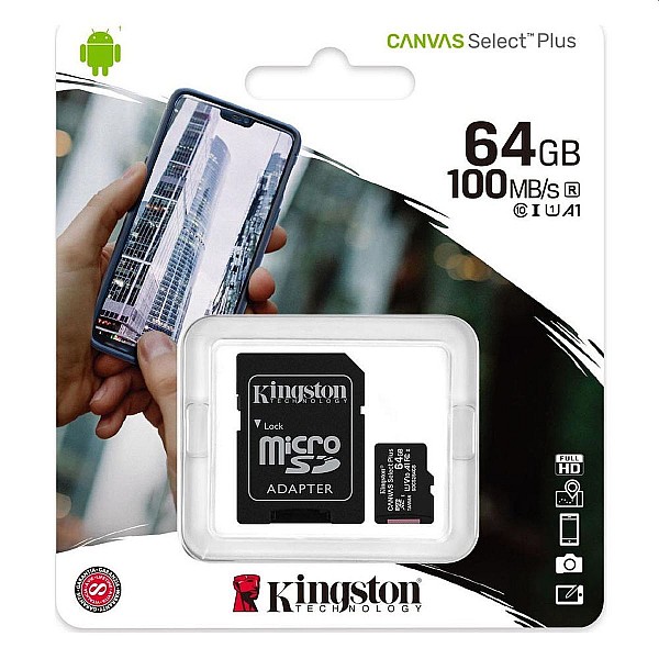 KINGSTON Κάρτα Μνήμης Micro SDXC 64GB Canvas Select Plus Class 10 U1 V10  + adapter