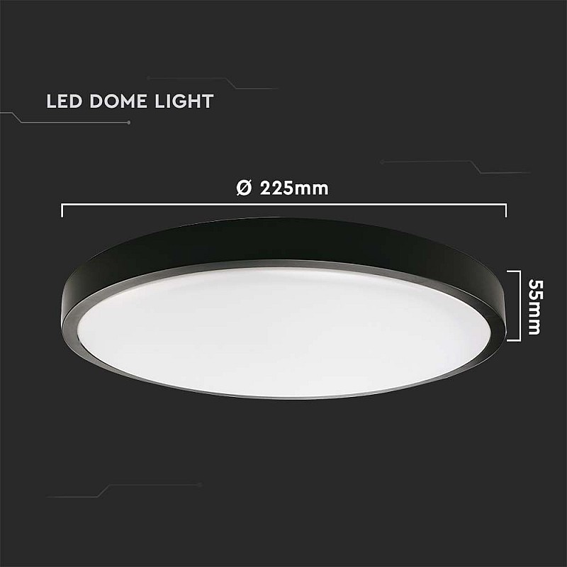 LED πλαφονιέρα 24W στρογγυλή ψυχρό λευκό 6500K IP44 Μαύρο 100lm/W 7638 V-TAC