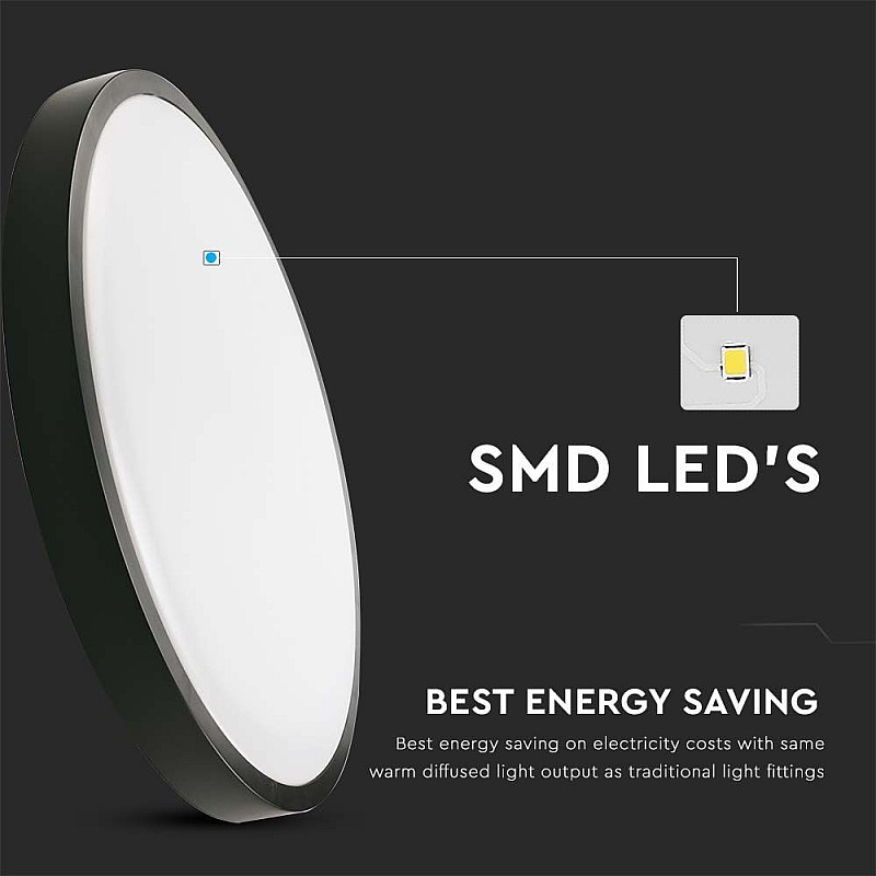 LED πλαφονιέρα 30W στρογγυλή φυσικό λευκό 4000K IP44 Μαύρο 100lm/W 7640 V-TAC