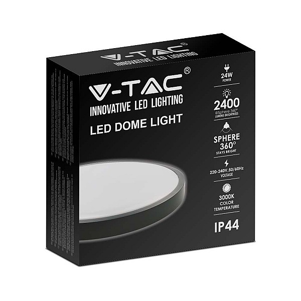LED πλαφονιέρα 30W στρογγυλή φυσικό λευκό 4000K IP44 Μαύρο 100lm/W 7640 V-TAC