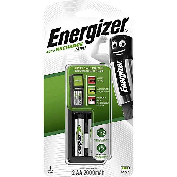 Energizer Φορτιστής μπαταριών ACCU Recharge mini για AA/AAA με 2 ΑΑ  μπαταρίες 2000mAh και LED ένδειξη φόρτισης