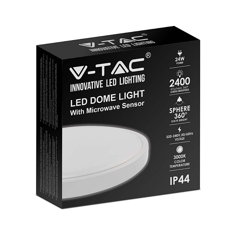 LED πλαφονιέρα 24W στρογγυλή φυσικό λευκό 4000K IP44 Λευκό 100lm/W με ανιχνευτή μικροκυμάτων 7663 V-TAC