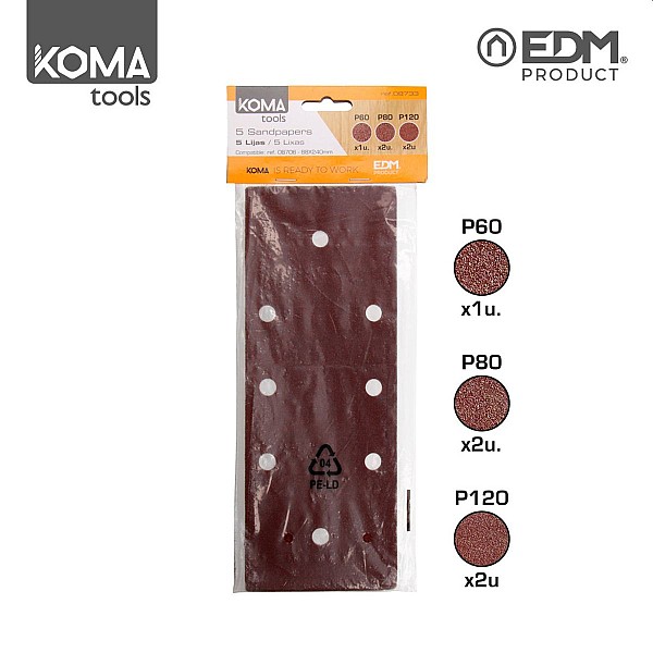 Φύλλα λείανσης για παλμικό τριβείο KOMA tools 08706 5 τμχ 88x240mm EDM Spain 08733