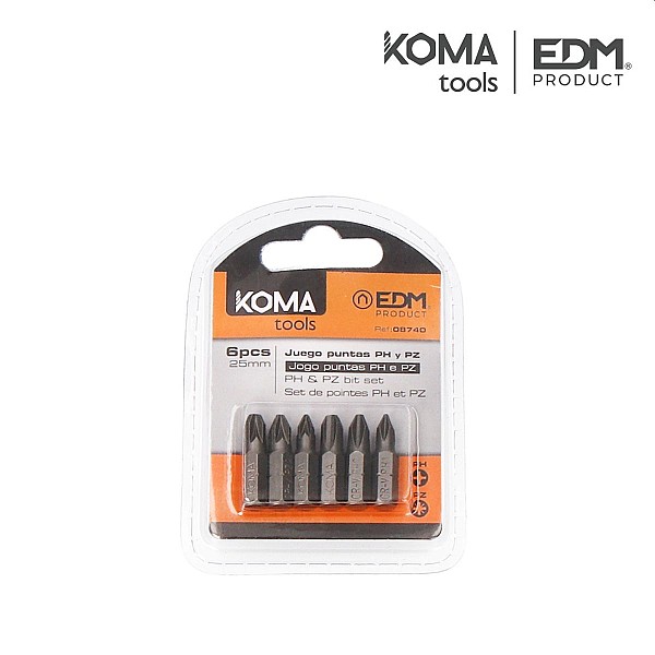 Σέτ μύτες 6 τεμαχίων PH 1-2-3 PZ 1-2-3 X 25mm KOMA Tools 08740 EDM Spain
