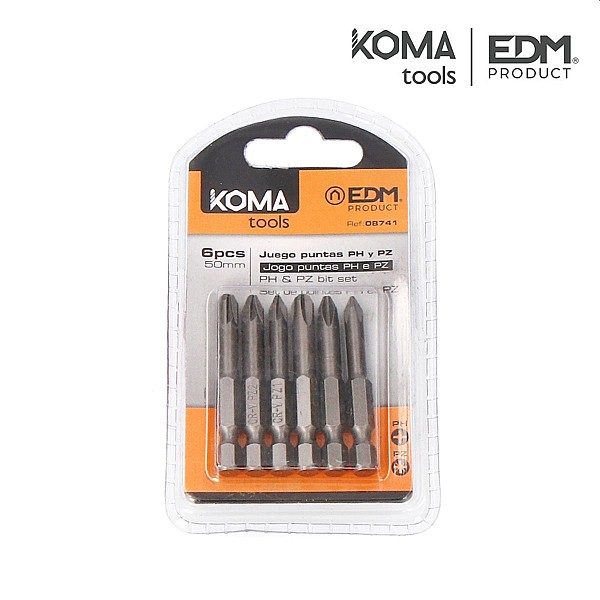 Σετ μύτες 6 τεμαχίων PH 1-2-3 PZ 1-2-3 X 50mm KOMA Tools 08741 EDM Spain