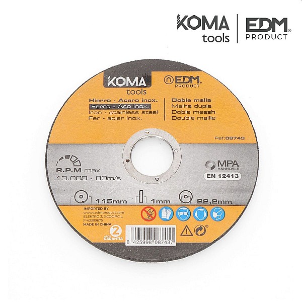 Δίσκος κοπής iron and stainless steel 115x1.0x22.2mm KOMA Tools 08743 EDM Spain