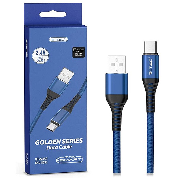 V-TAC Καλώδιο Φόρτισης και μεταφοράς δεδομένων GOLD Series USB Type C 1m Μπλε VT-5352 8633