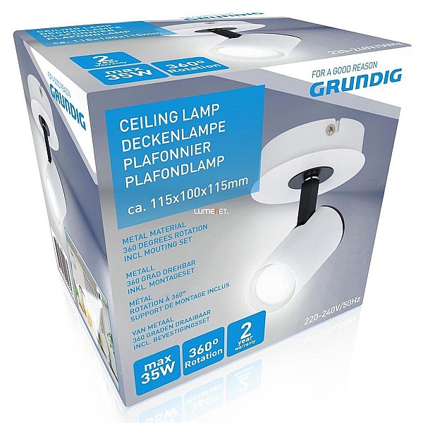 GRUNDIG 09993 Φωτιστικό σποτ Τοίχου ή Οροφής GU10 μεταλλικό Λευκό