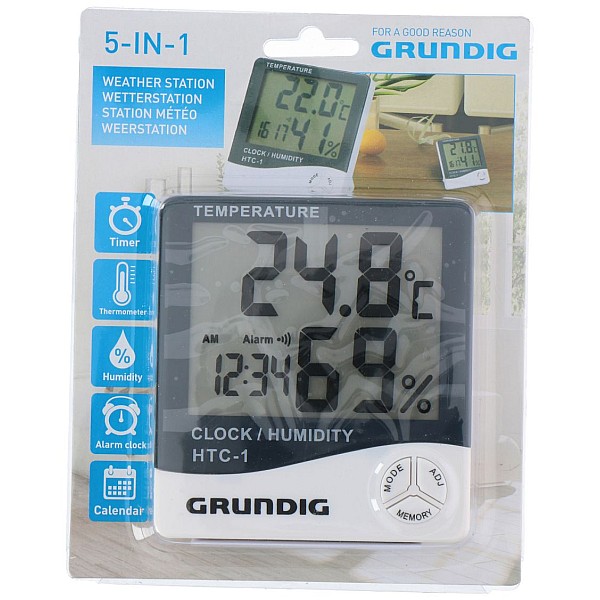 Grundig 14624 Επιτραπέζιο Ψηφιακό ρολόι Ξυπνητήρι με ένδειξη Θερμοκρασίας και Υγρασίας 5σε1