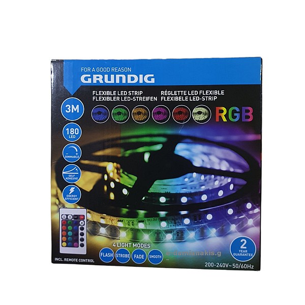 GRUNDIG 22235 Σετ ταινίας LED SMD2835 RGB 4,8W/m  3 μέτρα με τροφοδοτικό και controller IP65 για εξωτερική και εσωτερική χρήση